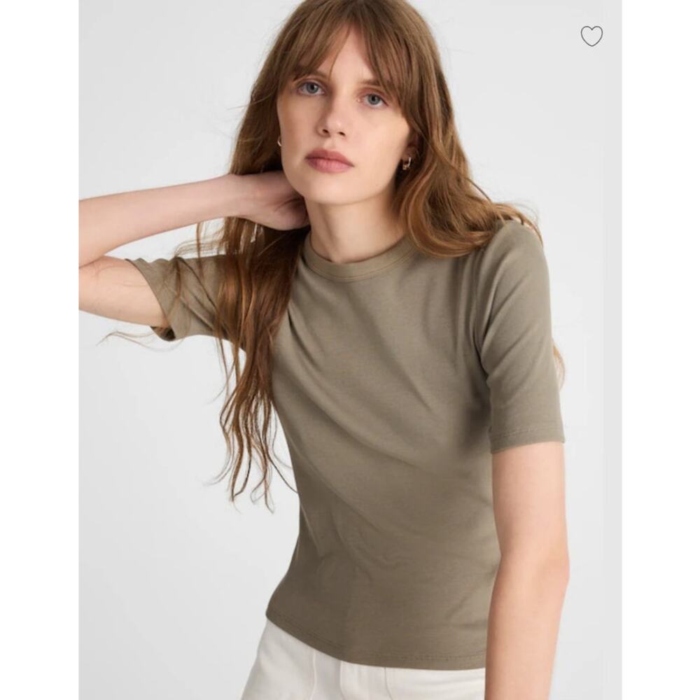 NWT Madewell (Re)generative Cotton Ribbed Elbow-Sleeve Tee Green S